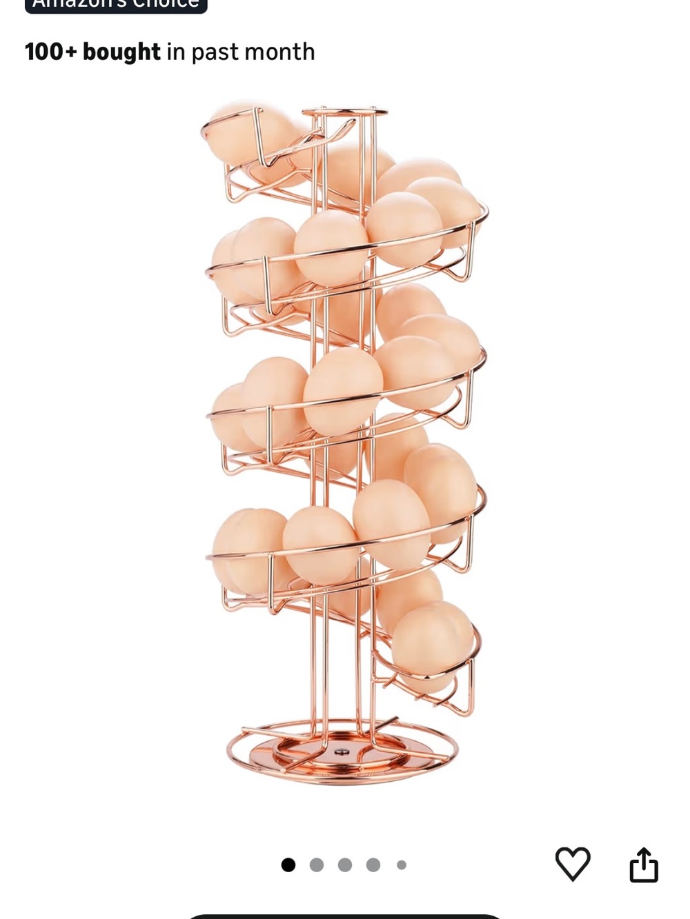 Spiral Egg Tower Organizer in Rose Gold - Vertical Countertop Egg Rack